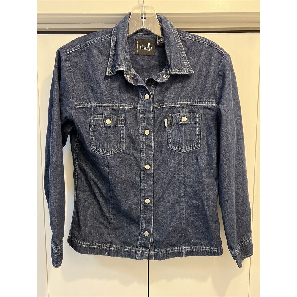 VTG 90s 1998 Levis Silvertab‎ YOUTH GIRL Denim Snap Shirt Dark Blue ~ Sz XL